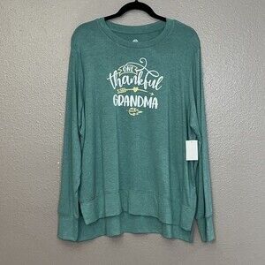 PositiviTees Womans XL “One Thankful Grandma” long sleeve tee green NWT